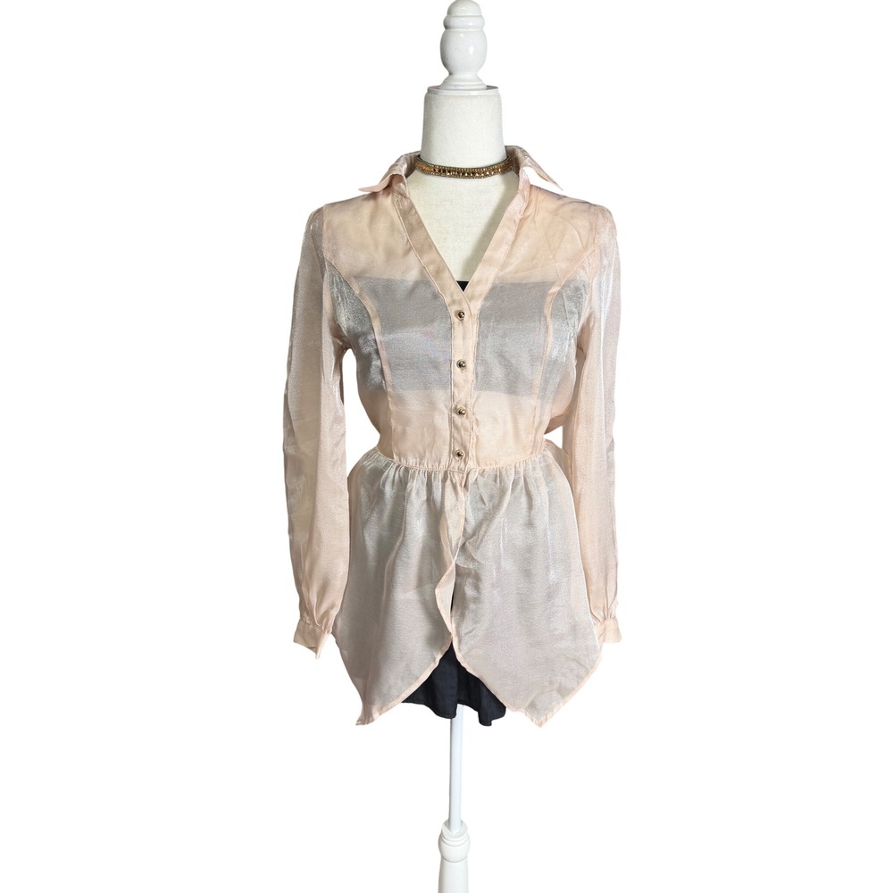 Story On Sheer Blush Button Front‎ Top – Size M